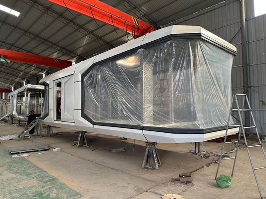30-40 anos de vida útil Casa cápsula espacial pré-fabricada com parede personalizada de chapa de alumínio e 2 quartos