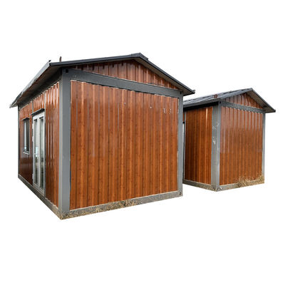 Casa de contêiner pré-fabricada de aço feita de madeira estável de grãos de madeira em vários tamanhos com paredes e telhado opcionais de painéis sandwich