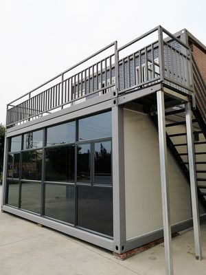 Casa de contêineres removível pré-fabricada de parede de vidro personalizada para design de escritório moderno com suporte de aço forte