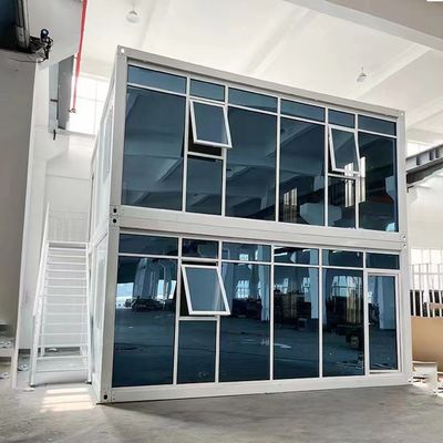 Pavimento de PVC de placa de dupla camada móvel modular 20 40 ft Casa de contêineres pré-fabricada com cortina de vidro e escadas para escritório