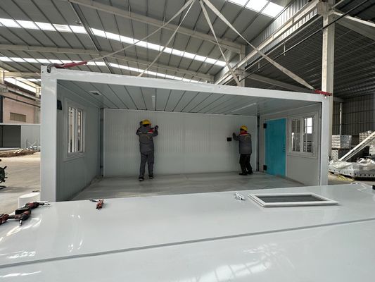 Montaria rápida flexível 20ft resistente à água resistente ao fogo Quadro dobrável Container Van Casa em estilo moderno com porta de segurança
