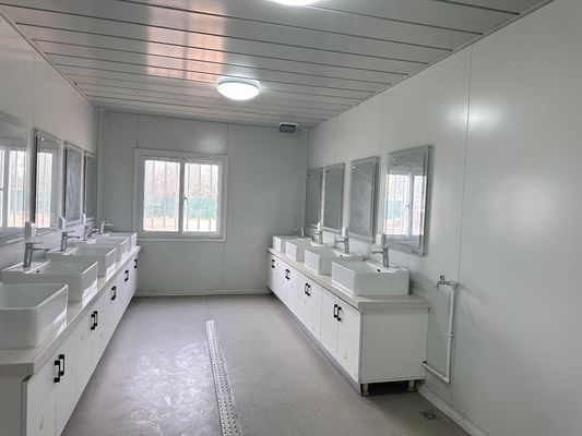 Casa móvel portátil Casa de contêiner de escritório pré-fabricada Casa de contêiner de embalagem plana com banheiro Vantagem de instalação rápida